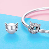 925 Sterling Silver Cat Beaded Bracelet With Diamond Star Beads - 45-Degree Angle