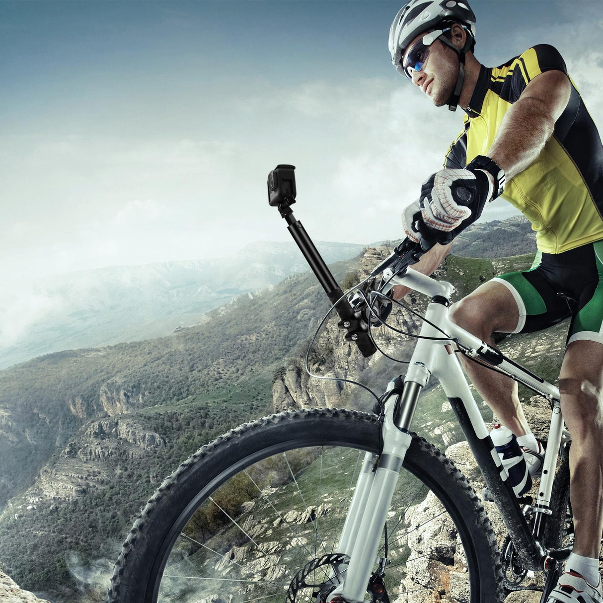 Handlebar Mount Camera Bracket with Monopod Stand for Bikes