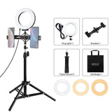Live Broadcast Dual Phone Bracket with 70cm Tripod & 6.2 Inch 16cm Led Ring Light Kit