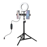 Live Broadcast Dual Phone Bracket with 70cm Tripod & 6.2 Inch 16cm Led Ring Light Kit - Side View
