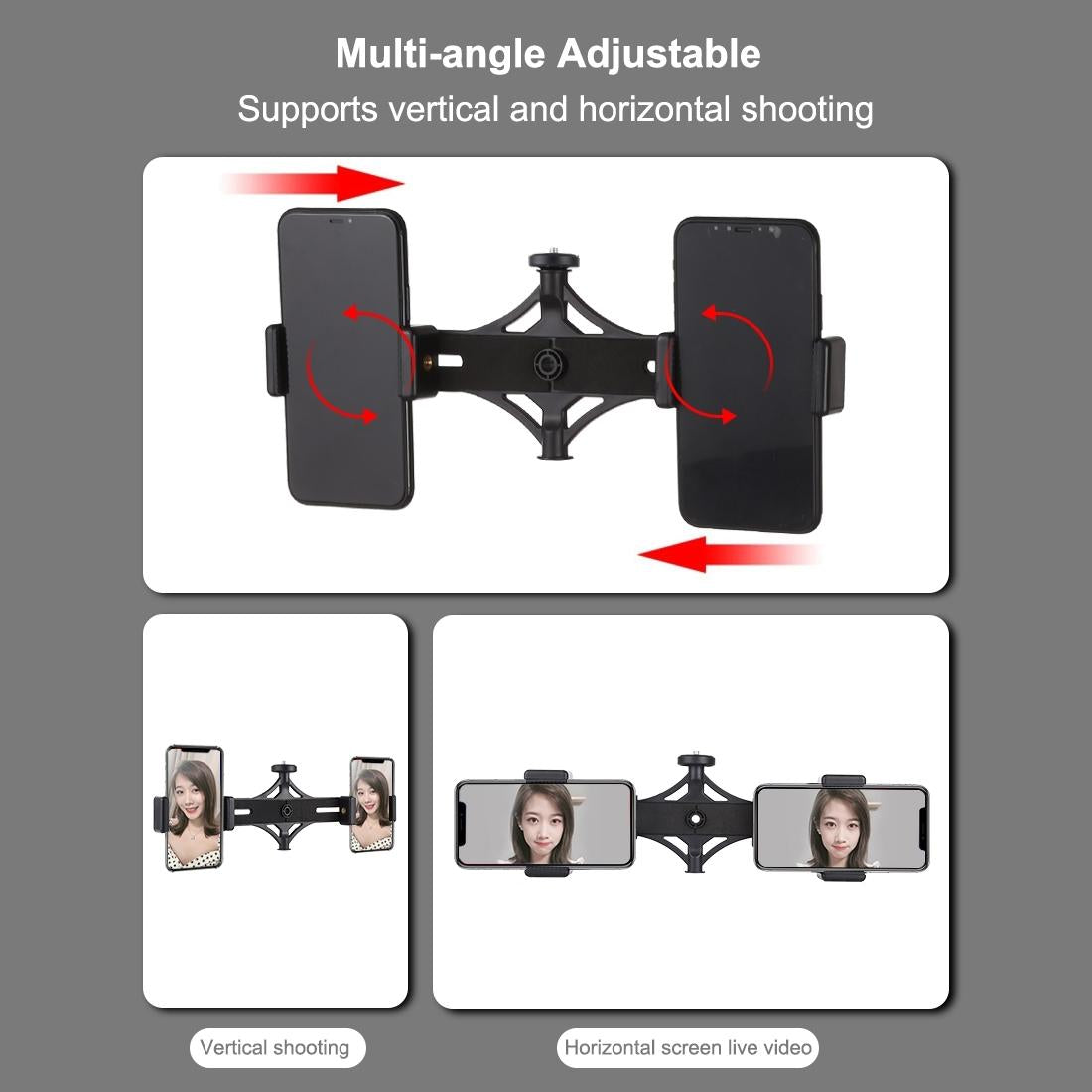 Live Broadcast Dual Phone Bracket with 70cm Tripod & 6.2 Inch 16cm Led Ring Light Kit