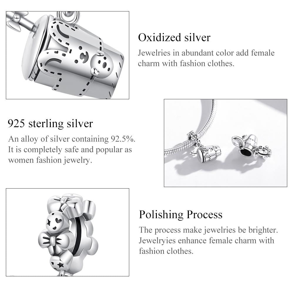 925 Sterling Silver Glass Pendant For Diy Bracelets & Necklaces