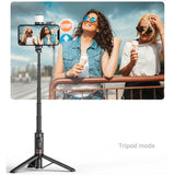 Rotatable Bluetooth Selfie Stick with Fill Light and Remote Control - Low Angle