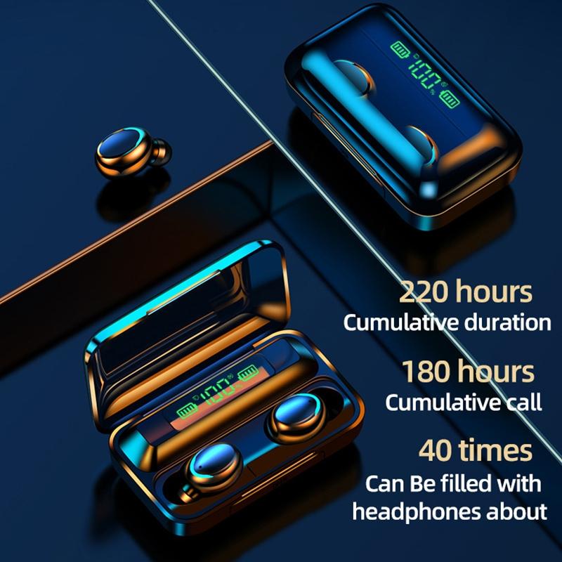 Bluetooth Earphone with Noise Reduction & Led Display - Black - Ip6D1057 Led Light Black