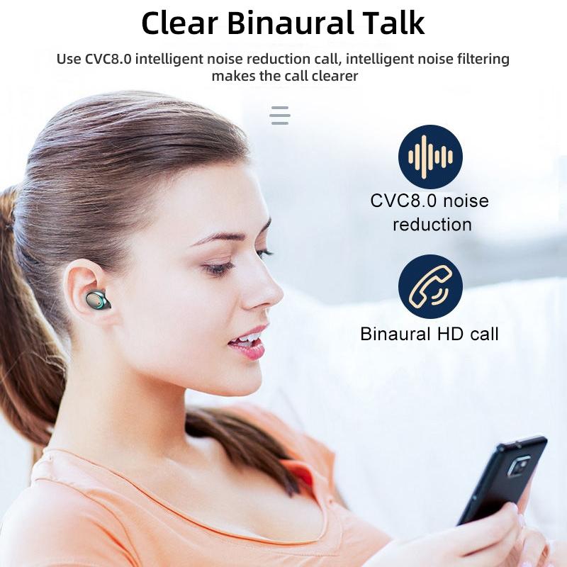 Bluetooth Earphone with Noise Reduction & Led Display - Black - Ip6D1057 Led Light Black