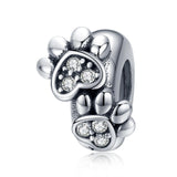 925 Sterling Silver Animal Footprint Beads For Diy Bracelets - Front View