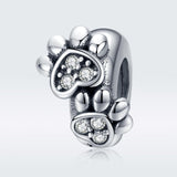 925 Sterling Silver Animal Footprint Beads For Diy Bracelets - Side View
