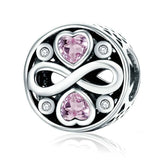 925 Sterling Silver Love Infinity Pink Heart Crystal Charm Bracelet