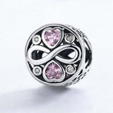 925 Sterling Silver Love Infinity Pink Heart Crystal Charm Bracelet - Side View
