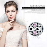 925 Sterling Silver Love Infinity Pink Heart Crystal Charm Bracelet - 45-Degree Angle
