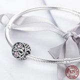 925 Sterling Silver Love Infinity Pink Heart Crystal Charm Bracelet - Close-Up Angle