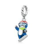 925 Sterling Silver Ski Penguin Pendant For Diy Bracelets & Necklaces - Front View