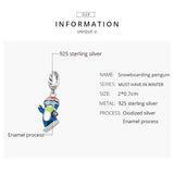 925 Sterling Silver Ski Penguin Pendant For Diy Bracelets & Necklaces - Top-Down View