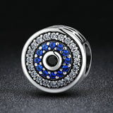 925 Sterling Silver Blue Eye Inlaid Bead Bracelet - Top-Down View