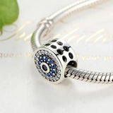 925 Sterling Silver Blue Eye Inlaid Bead Bracelet - 45-Degree Angle