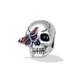 925 Sterling Silver Retro Skull Beads For Diy Bracelets & Necklaces - Side View