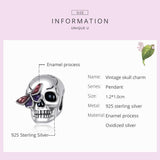 925 Sterling Silver Retro Skull Beads For Diy Bracelets & Necklaces - Top-Down View