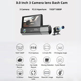 1080p Hd Multi-language Driving Recorder with 3 Lenses - Low Angle