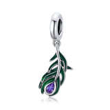 925 Sterling Silver Peacock Feather Pendant For Diy Bracelet Or Necklace - Front View