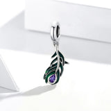 925 Sterling Silver Peacock Feather Pendant For Diy Bracelet Or Necklace - Side View