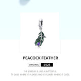 925 Sterling Silver Peacock Feather Pendant For Diy Bracelet Or Necklace - Top-Down View