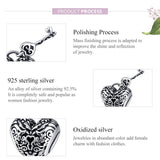 925 Sterling Silver Retro Heart Beaded Bracelet - 45-Degree Angle