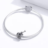 925 Sterling Silver Retro Heart Beaded Bracelet - Low Angle