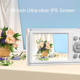 4k 8x Optical Zoom Telescopic Lens Digital Camera with Card Reader & 16g - White - Rear View