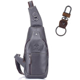 Retro Leather Crossbody Chest Bag Gray + Buckle - Front View