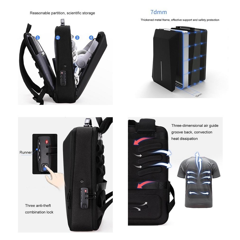 Hard Shell Backpack Alloy Frame Anti-theft Computer Bag for Men Red