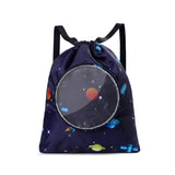 Blue Waterproof Drawstring Beach Bag L Size For Kids Wet & Dry Separation Shoulder Strap - Tibetan L