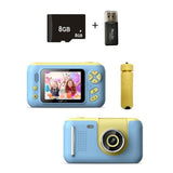 Kids Hd Reversible Camera - 2.4 Inch 8g Memory Card Card Reader - Yellow / Blue - Front View