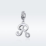 925 Sterling Silver Personalized Letter Pendant For Diy Bracelets & Necklaces Style - R - Side View