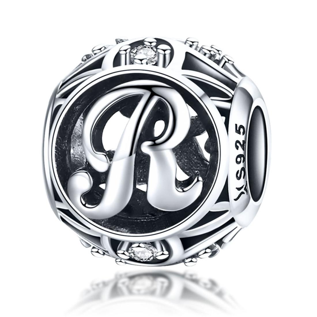 925 Sterling Silver 26 English Letter Beads For Diy Bracelets & Necklaces Style - R