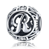 925 Sterling Silver 26 English Letter Beads For Diy Bracelets & Necklaces Style - R - Front View
