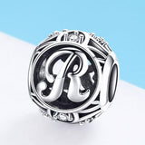 925 Sterling Silver 26 English Letter Beads For Diy Bracelets & Necklaces Style - R - Side View
