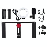 4-In-1 Vlogging Kit With 4.7 Ring Light Mic Tripod & Stabilizer - 45-Degree Angle