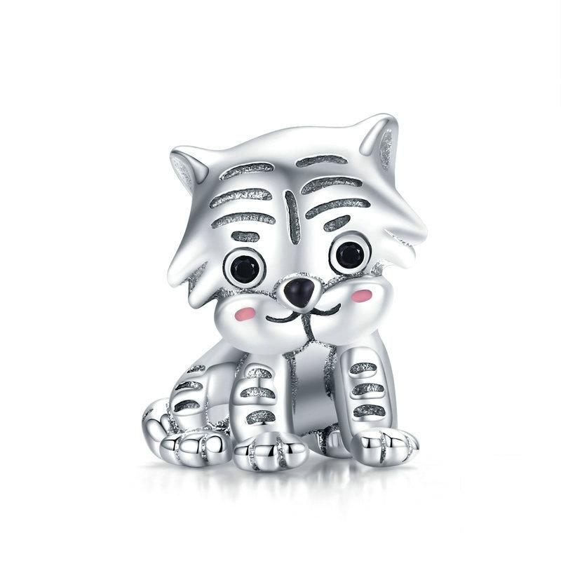 925 Sterling Silver Tiger Bead Pendant For Diy Bracelets & Necklaces