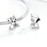 925 Sterling Silver Tiger Bead Pendant For Diy Bracelets & Necklaces - 45-Degree Angle