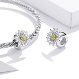 925 Sterling Silver Sunflower Bead Bracelet & Necklace Set - Close-Up Angle