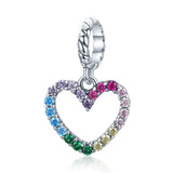925 Sterling Silver Rainbow Heart Pendant For Diy Bracelets & Necklaces - Front View