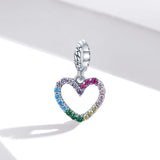 925 Sterling Silver Rainbow Heart Pendant For Diy Bracelets & Necklaces - Side View