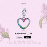 925 Sterling Silver Rainbow Heart Pendant For Diy Bracelets & Necklaces - Top-Down View