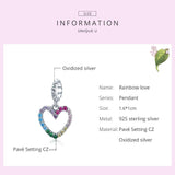 925 Sterling Silver Rainbow Heart Pendant For Diy Bracelets & Necklaces - 45-Degree Angle