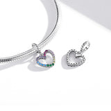 925 Sterling Silver Rainbow Heart Pendant For Diy Bracelets & Necklaces - Close-Up Angle