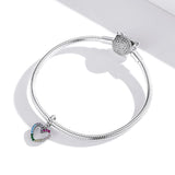 925 Sterling Silver Rainbow Heart Pendant For Diy Bracelets & Necklaces - Low Angle