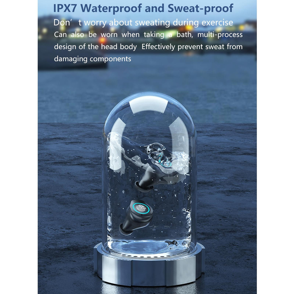 Waterproof Wireless Bluetooth Earphones with Touch Screen and Charging Box