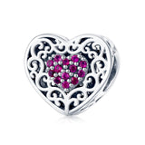 925 Sterling Silver Heart Beads For Diy Bracelets - Front View