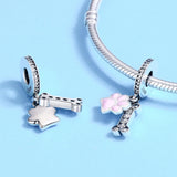 925 Sterling Silver Dog Footprint Diamond Bead Bracelet Charm - Rear View