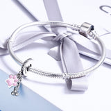 925 Sterling Silver Dog Footprint Diamond Bead Bracelet Charm - Close-Up Angle